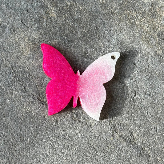 Médaille - Papillon - Blanc & rose